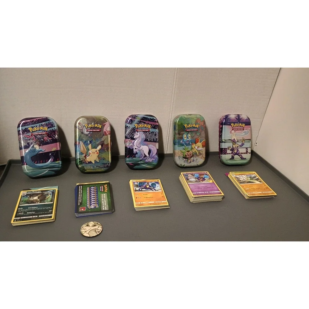 Pokemon Mini Tin Collection Multicolor Good 5 Tins Cards Coin Lot